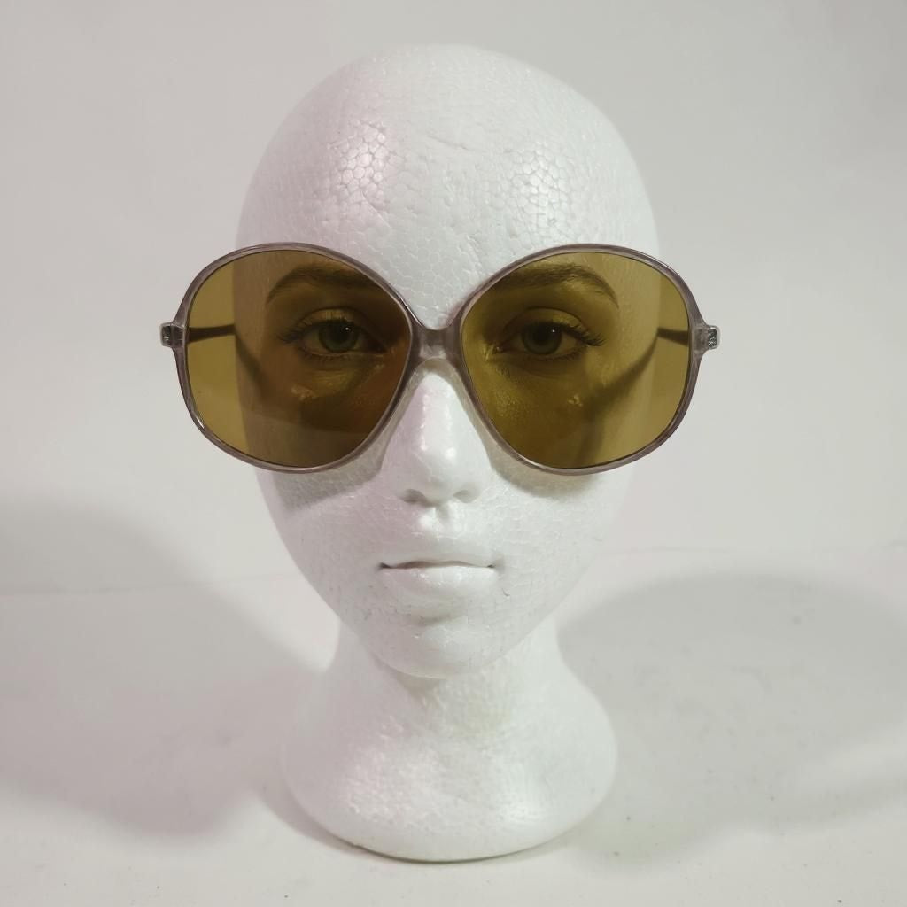 Vintage Round Sunglasses Grey Oval 80s Plastic Green Tinted Lenses Oversized Taiwan
