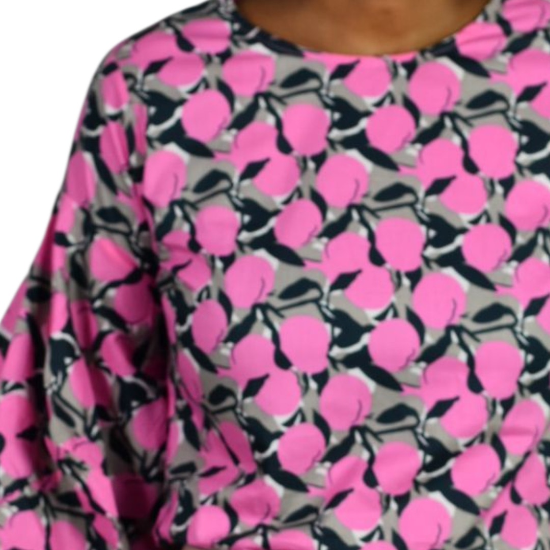The Sang Fruit Floral Print Blouse Pink Cotton Poplin Statement Balloon Sleeves Top Small