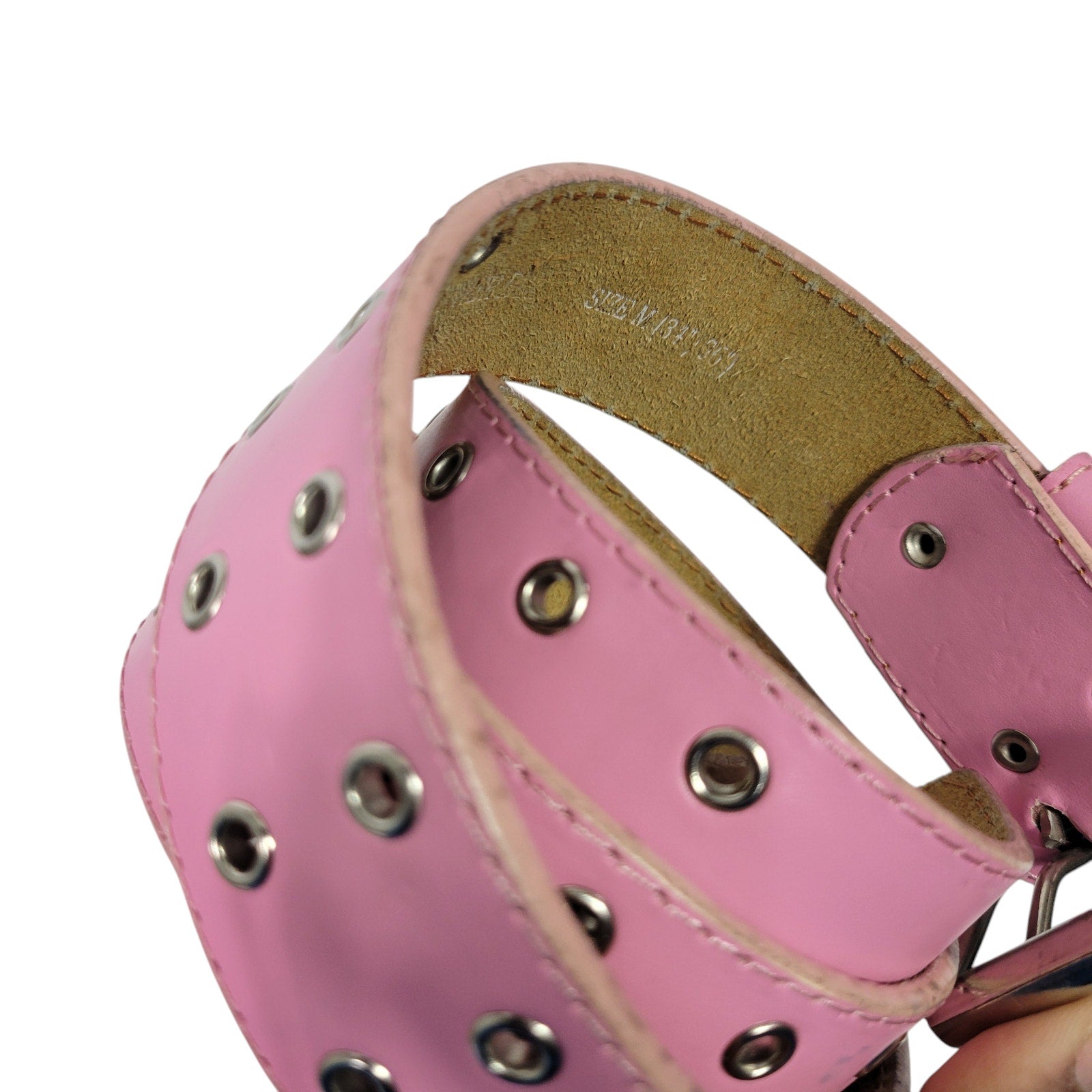 Two Prong Belt Light Pink Bubblegum Genuine Leather Double Hole Grommets Buckle Medium