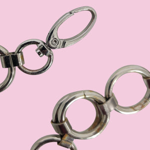 Metal Chain Belt Hoops Loops Circles O Ring Waist Silver Tone One Size Adustable