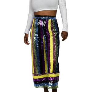 Fashion Nova Sequin Pants Rainbow Stripe Multicolor Cropped Wide Leg Colorblock Small