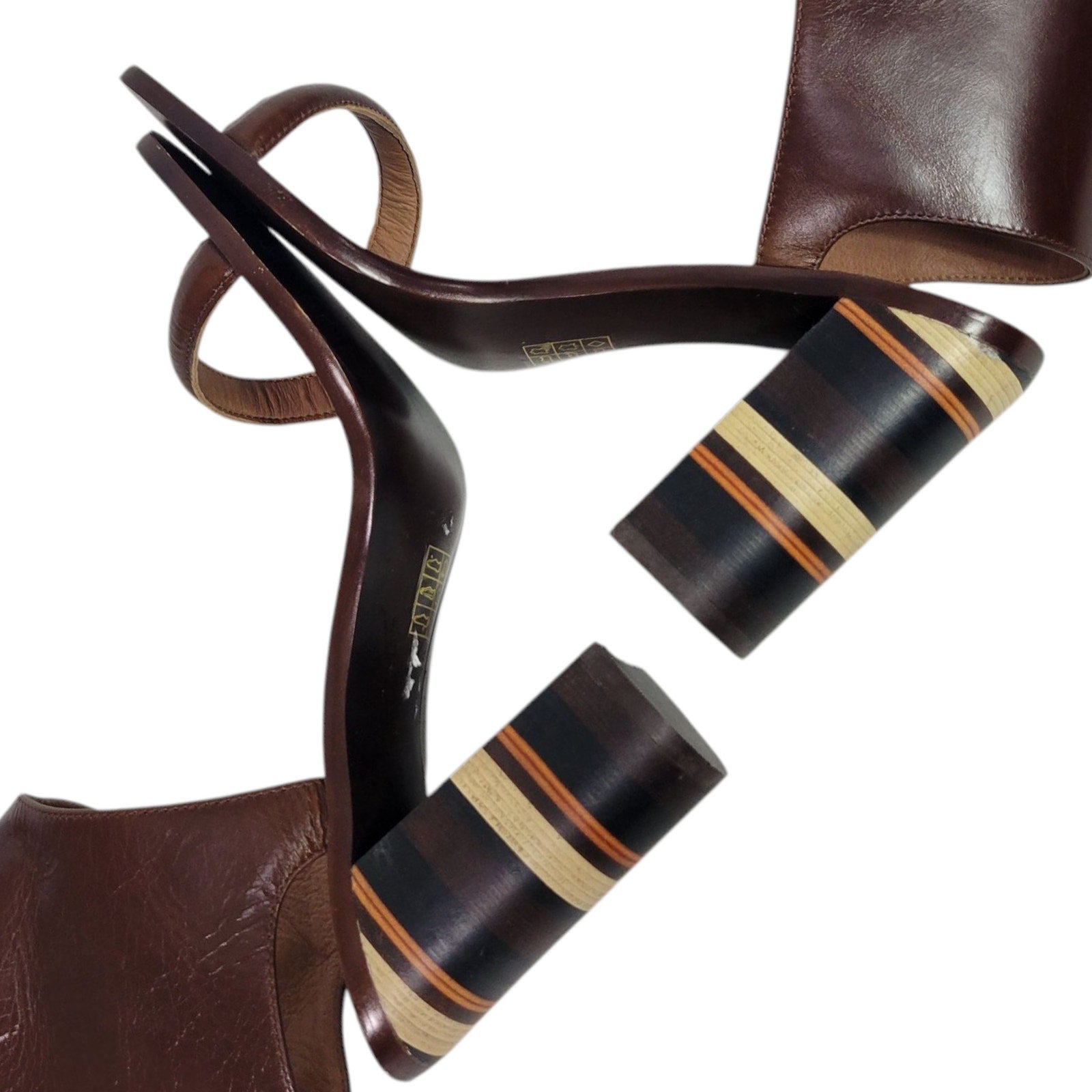 Free People Cabana Heels Brown Jeffrey Campbell Leather Sandals Wooden Block Heels Ankle Strap Open Toe Heel 7