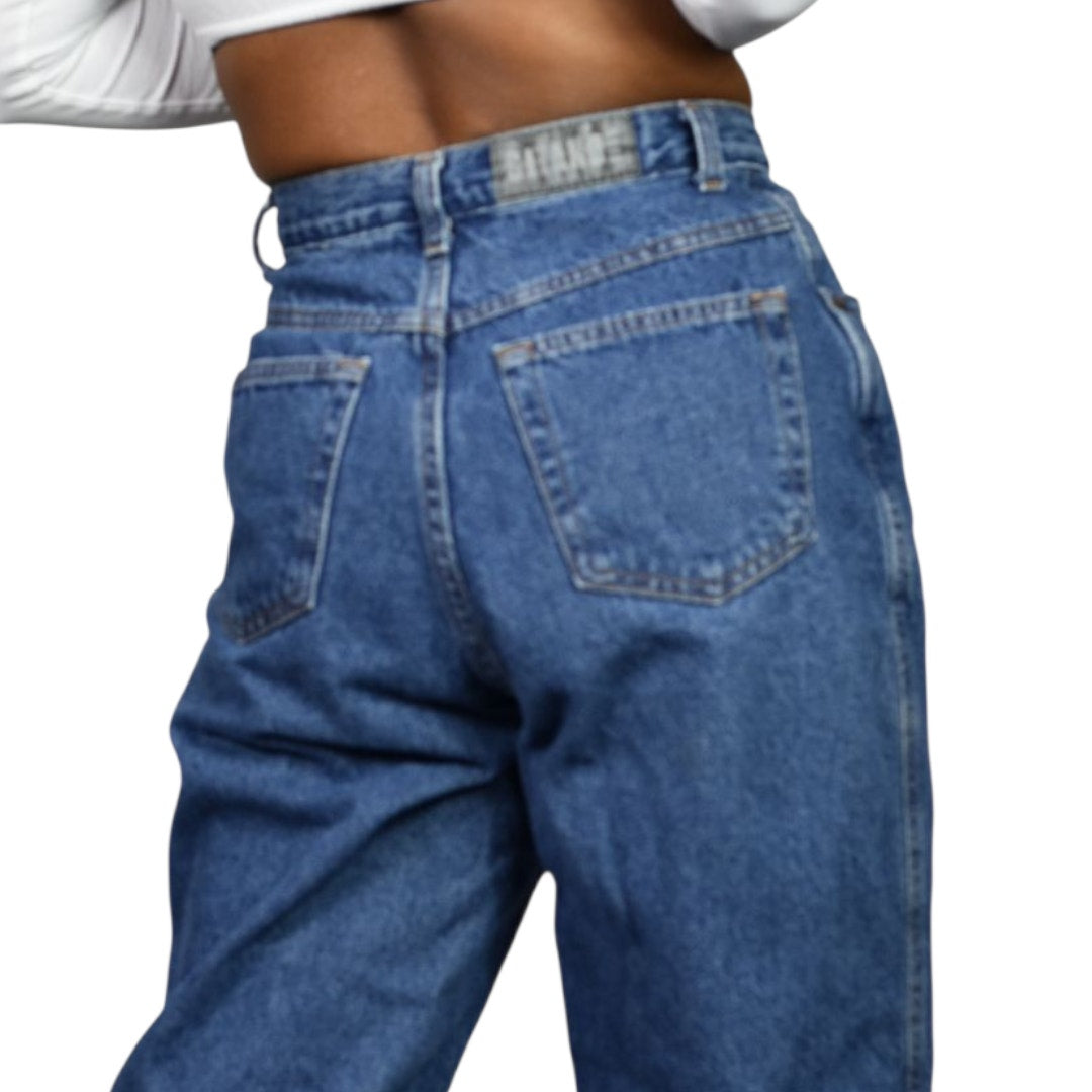Vintage Gitano Zipper Jeans High Waist Mom Baggy Relaxed Tapered 90s Medium Wash Cotton Denim Rigid 27