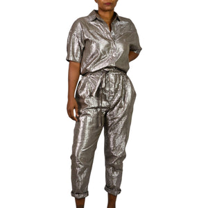 Xirena Theo Metallic Jumpsuit Bronze Brown Metallic Shimmer Cotton Lurex Belted Small