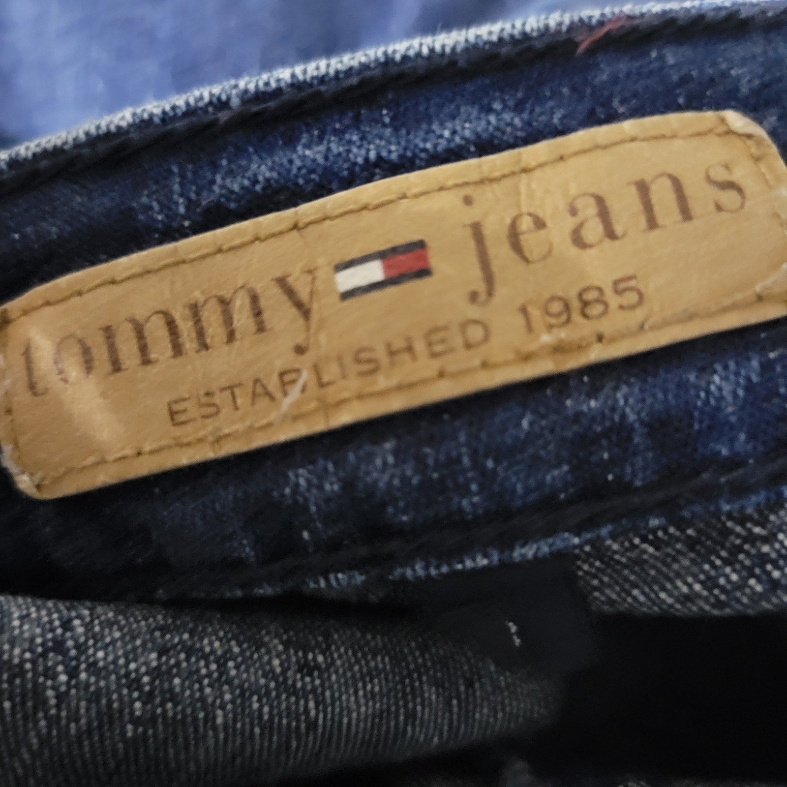 Vintage Tommy Hilfiger Button Fly Jeans Blue Flare Leg Stretch Rhinestone Low Rise Bareback Retro Size 2