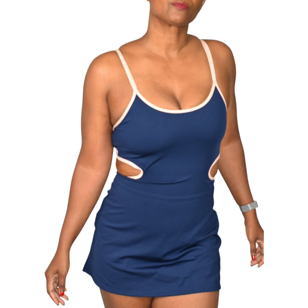 Free People One More Serve Onesie Blue Playsuit Skort Shorts Romper Tennis Dress FP Movement Small