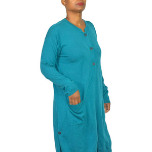 J Jill Longline Cardigan Sweater Green Teal Blue Long Duster Knit Classic Medium