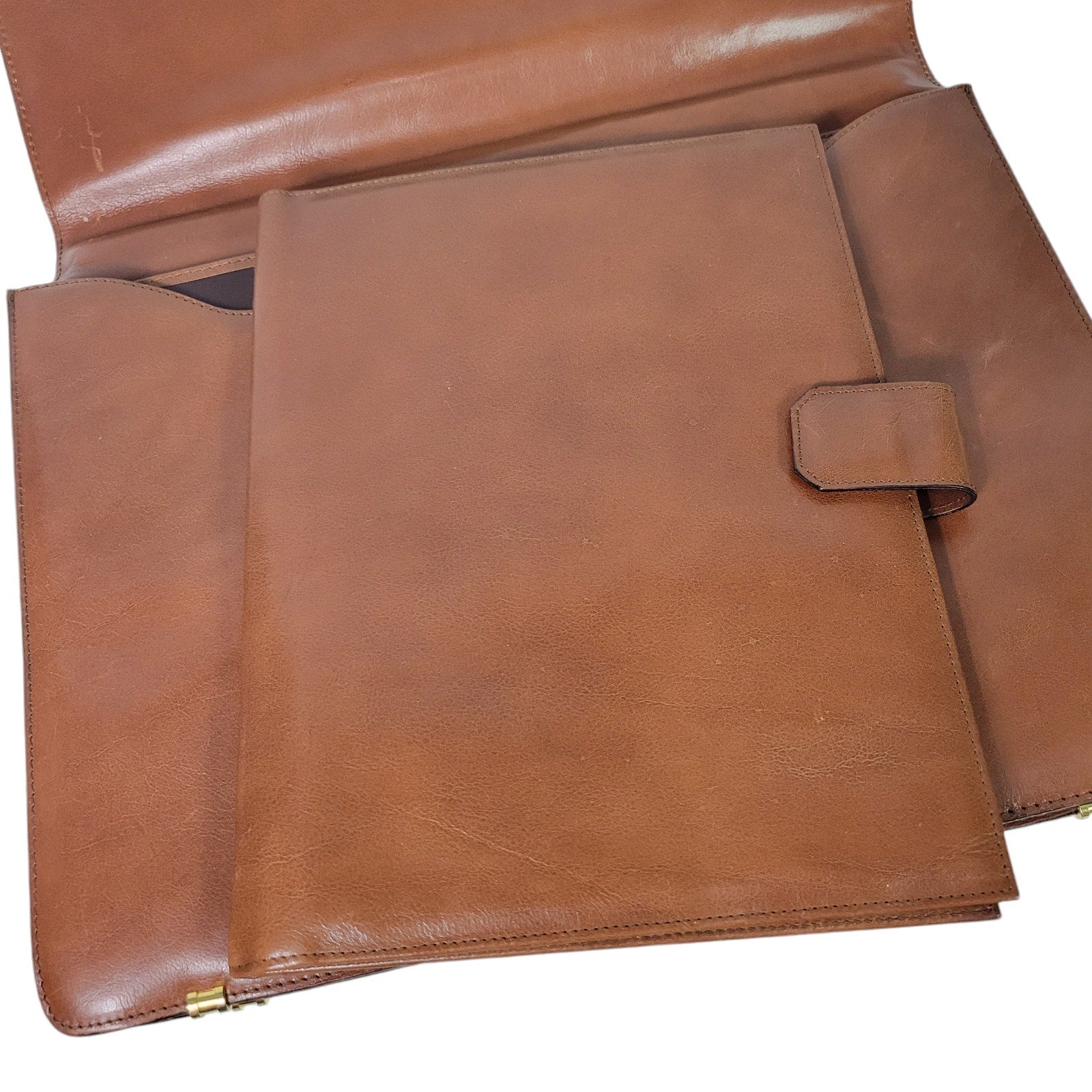 Vintage Leather Business Bag Briefcase Brown Italy Folio Attache Envelope Case Document Folder File Portfolio