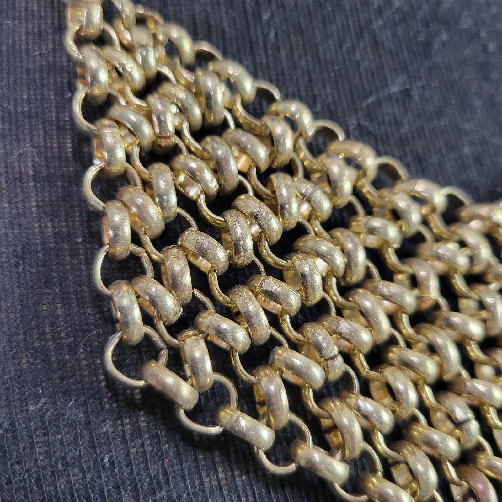 Chainmail Necklace Gold Tone Chain Link Mesh Bib Maille Draped Honeycomb Hooks Loops