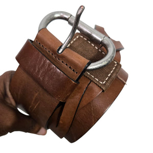 Gap Leather Belt Vintage Brown Canvas Wide Sturdy Rugged Textured Cutouts Medium