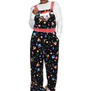 Celebrate Together Christmas Cat Bib Overalls Black Tacky Holiday Velour Velvet Jumpsuit XL