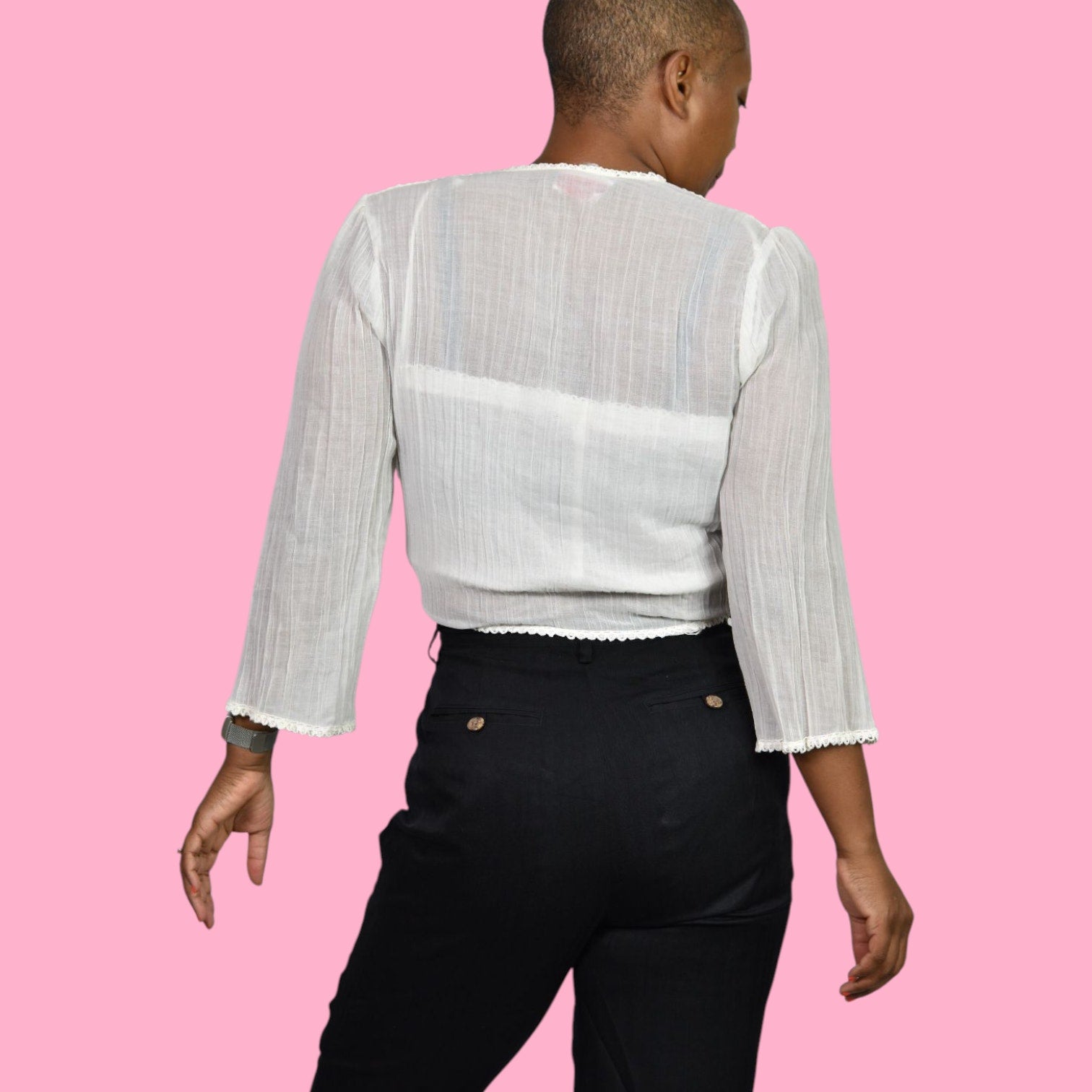 Vintage Spare Parts Crop Top Set White Gauze Cotton Halter Tube Halter Bolero Small