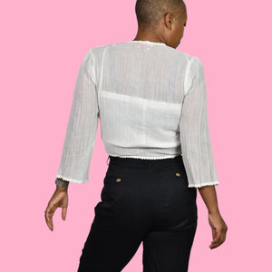Vintage Spare Parts Crop Top Set White Gauze Cotton Halter Tube Halter Bolero Small