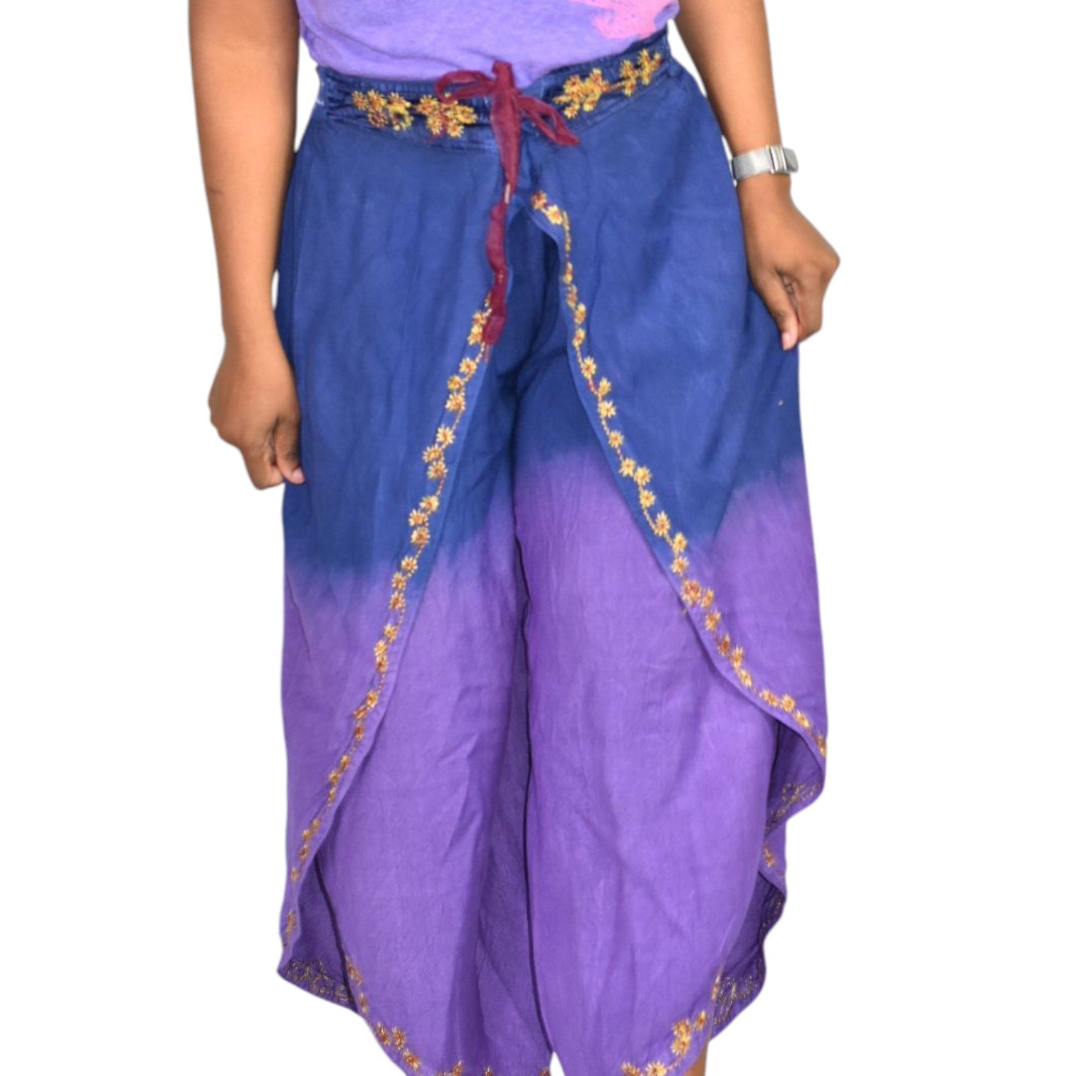 Vintage Fashion Terminal Wrap Pants Purple Tie Dye Blue Tulip Harem Hammer Genie One Size