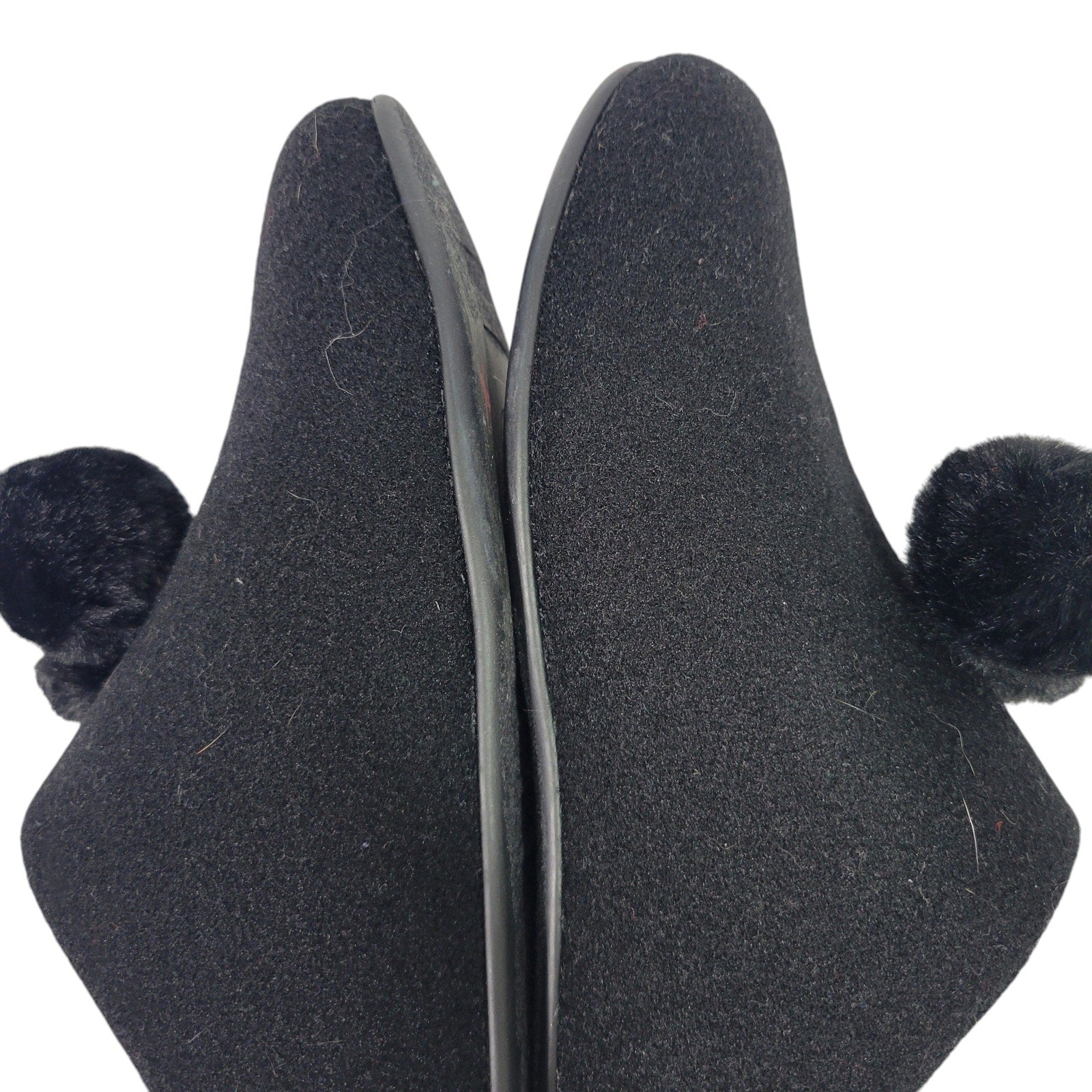 Fitflop Chrissie Slippers Black Felt Pom Pom Mules Slip On Slides Flats Lounge 8