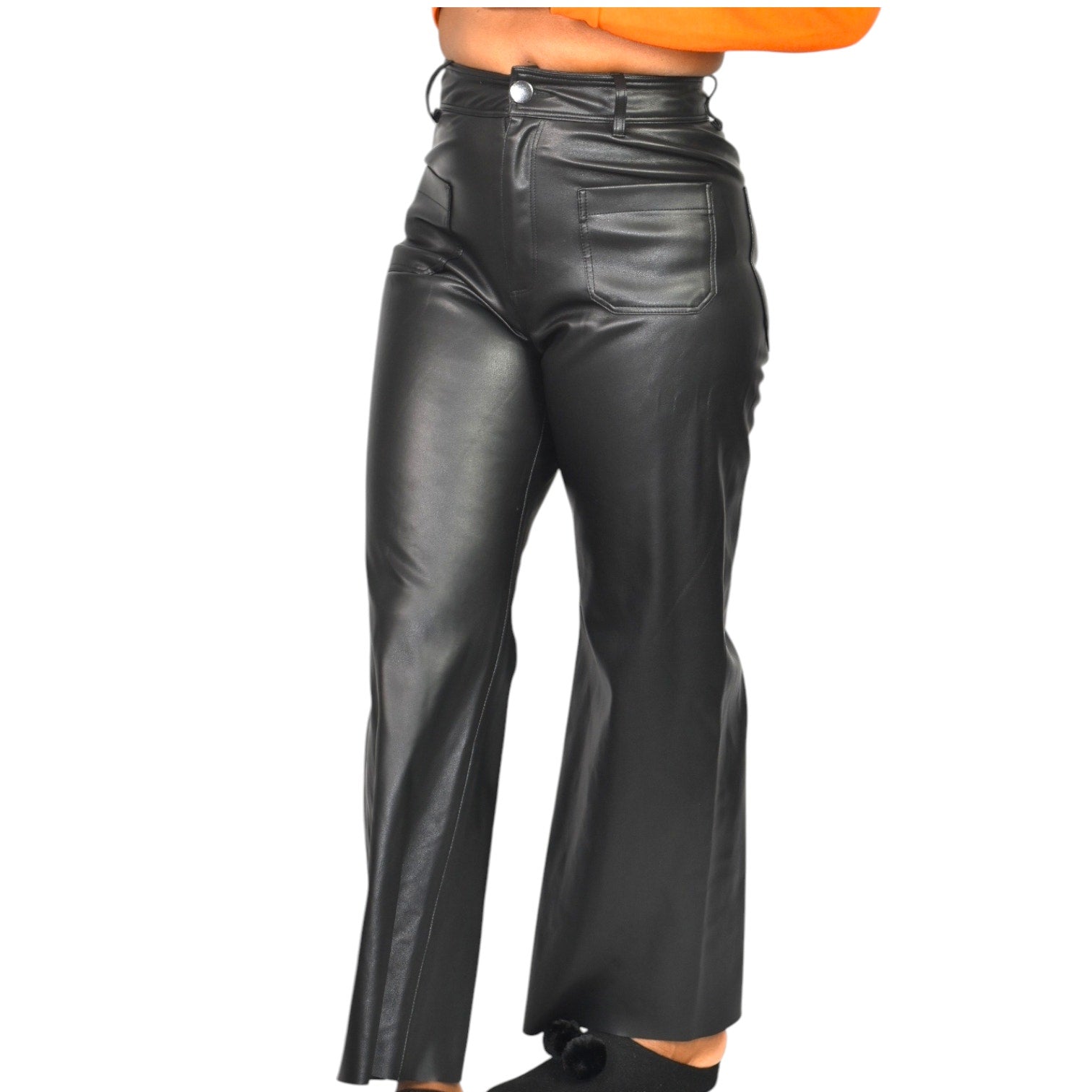 Industry Faux Leather Wide Leg Pants Black Trousers Crop Ankle High Waist Size 2