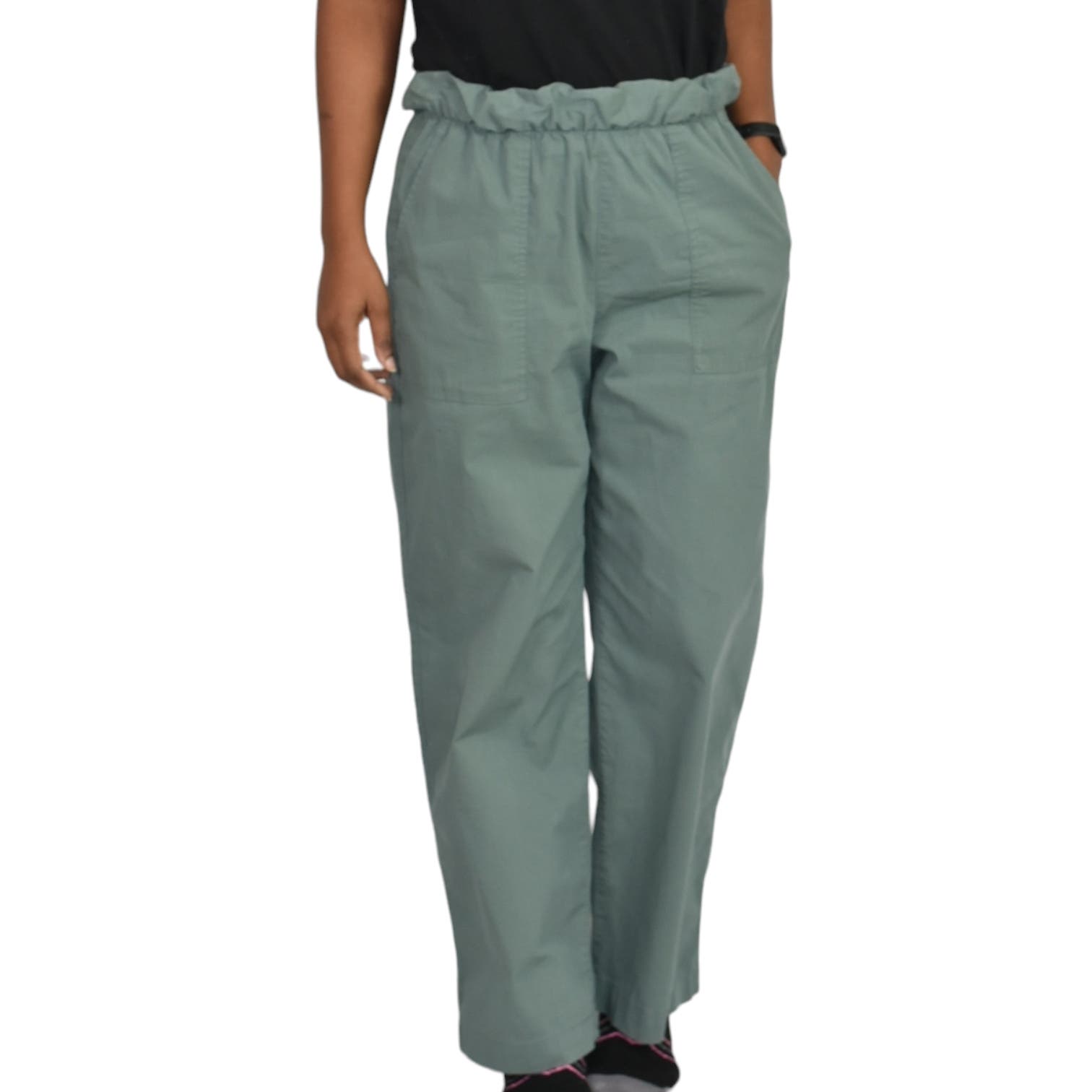Gap Off Duty Khakis Green Olive Chino Pants Wide Leg Pull On High Waist Utility Size Small