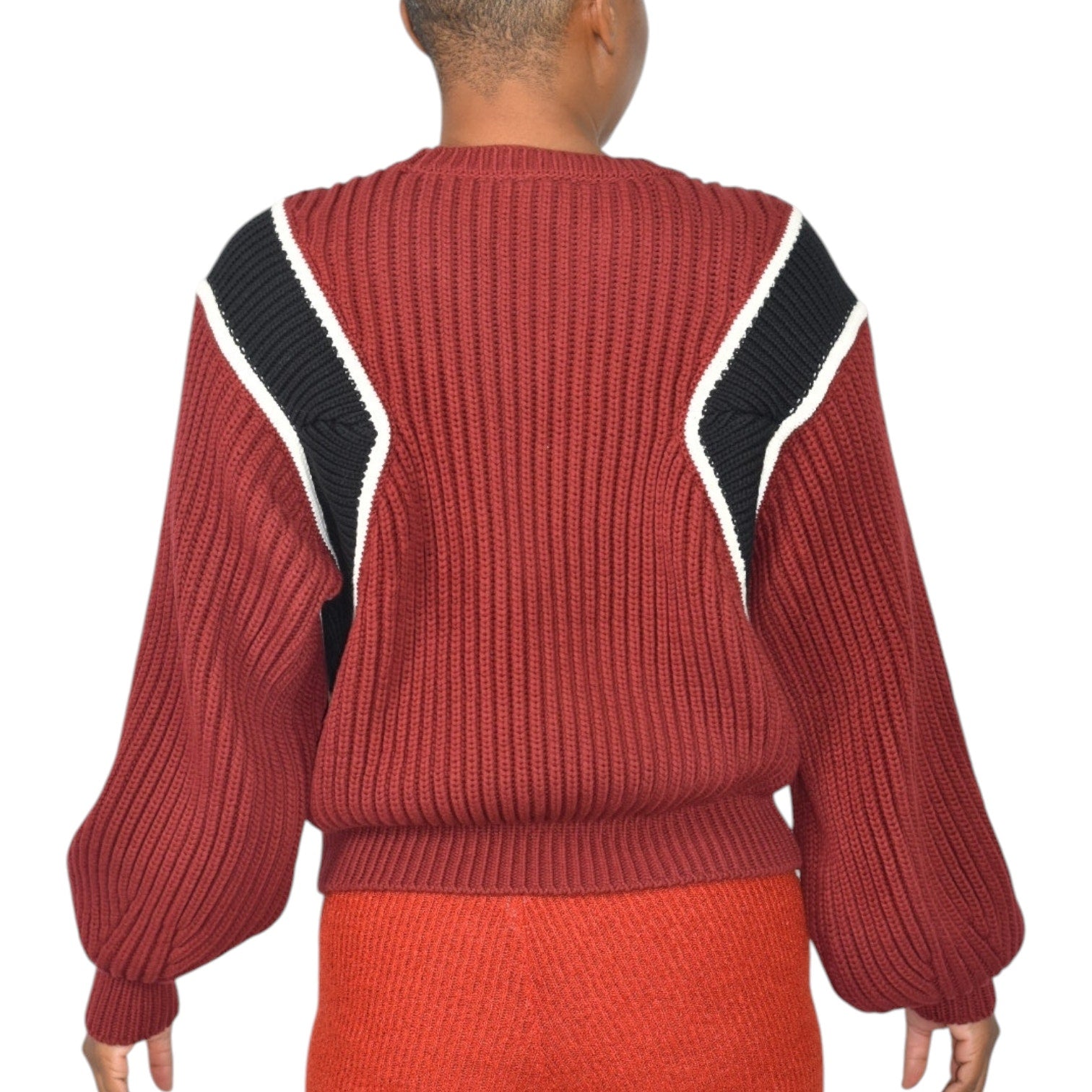 Frame Balloon Sleeve Sweater Red Chunky Fisherman Rib Knit Cropped Colorblock Size Small