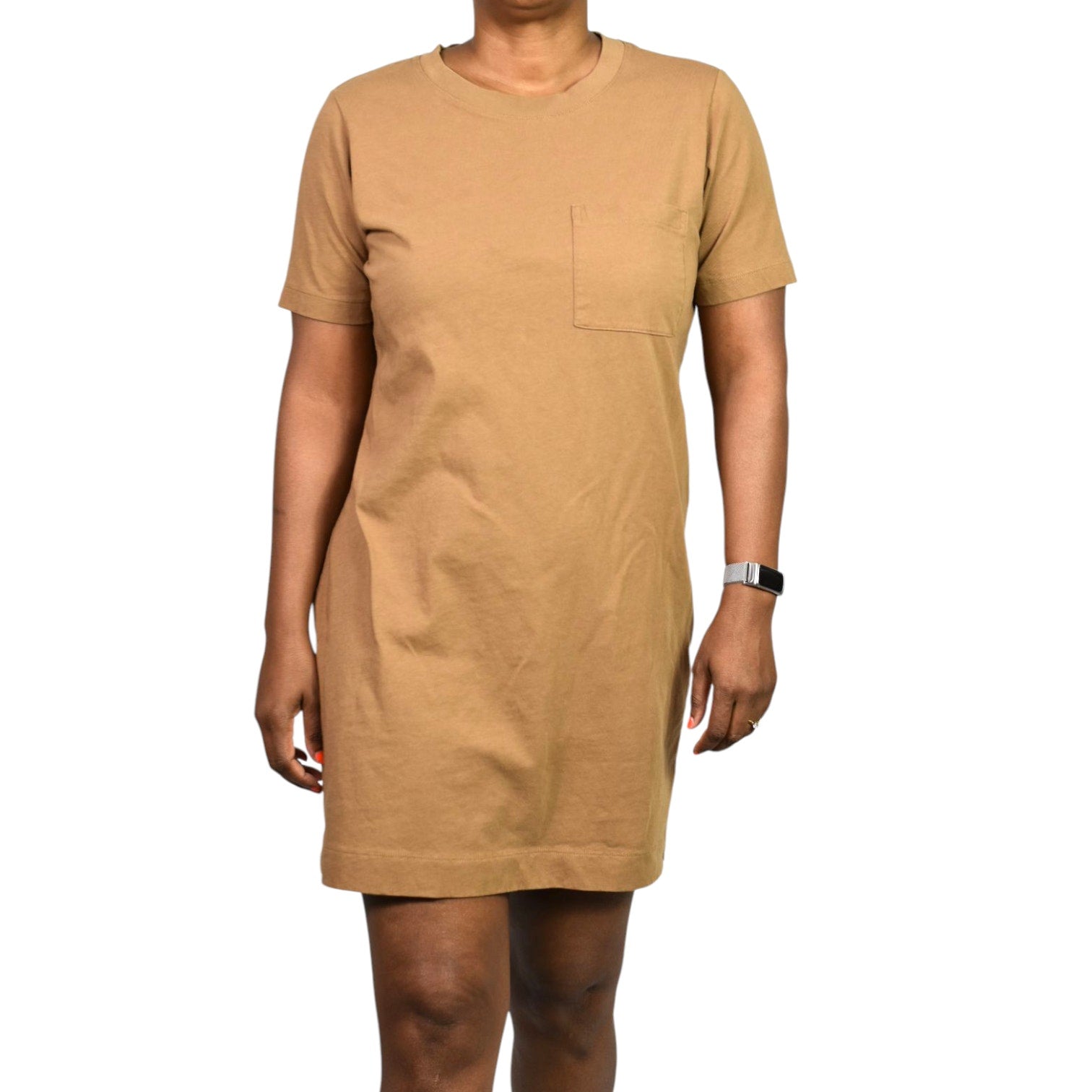 Everlane Cotton T Shirt Dress Tan Khaki Organic Crew Tee Short Sleeve Mini Classic Relaxed Small