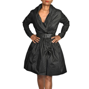 Catherine Regehr Silk Dress Black Wrap Taffeta Evening Formal Shawl Collar Crinoline Henri Bendel Medium