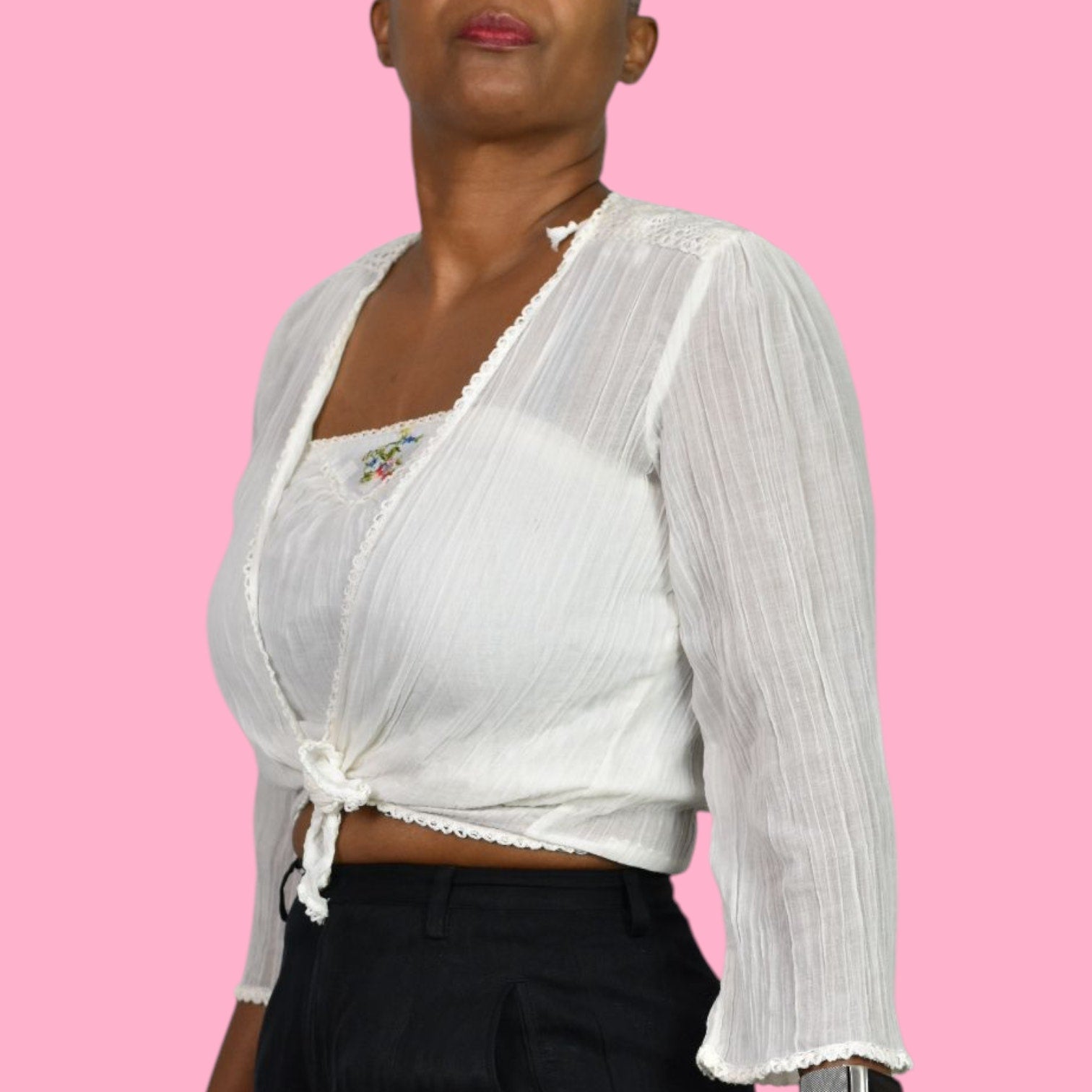 Vintage Spare Parts Crop Top Set White Gauze Cotton Halter Tube Halter Bolero Small