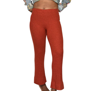 Vintage Young Canada Sweater Knit Pants Red Ribbed Pull On Elastic Flare 70s Small