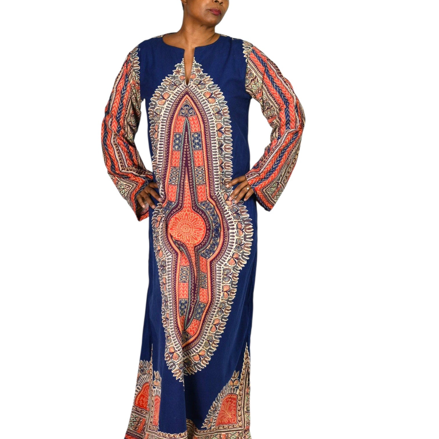 Vintage Dashiki Pakistan Caftan Dress Blue Kaftan 70s Maxi Dress Kimono Sleeve Side Slits Hippie Bohemian Festival Medium