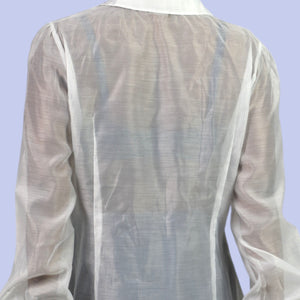 Sugar Thrillz Totally Paused Sheer Top Ruffles Collared Long Button Front Tuxedo Shirt Blouse XXL