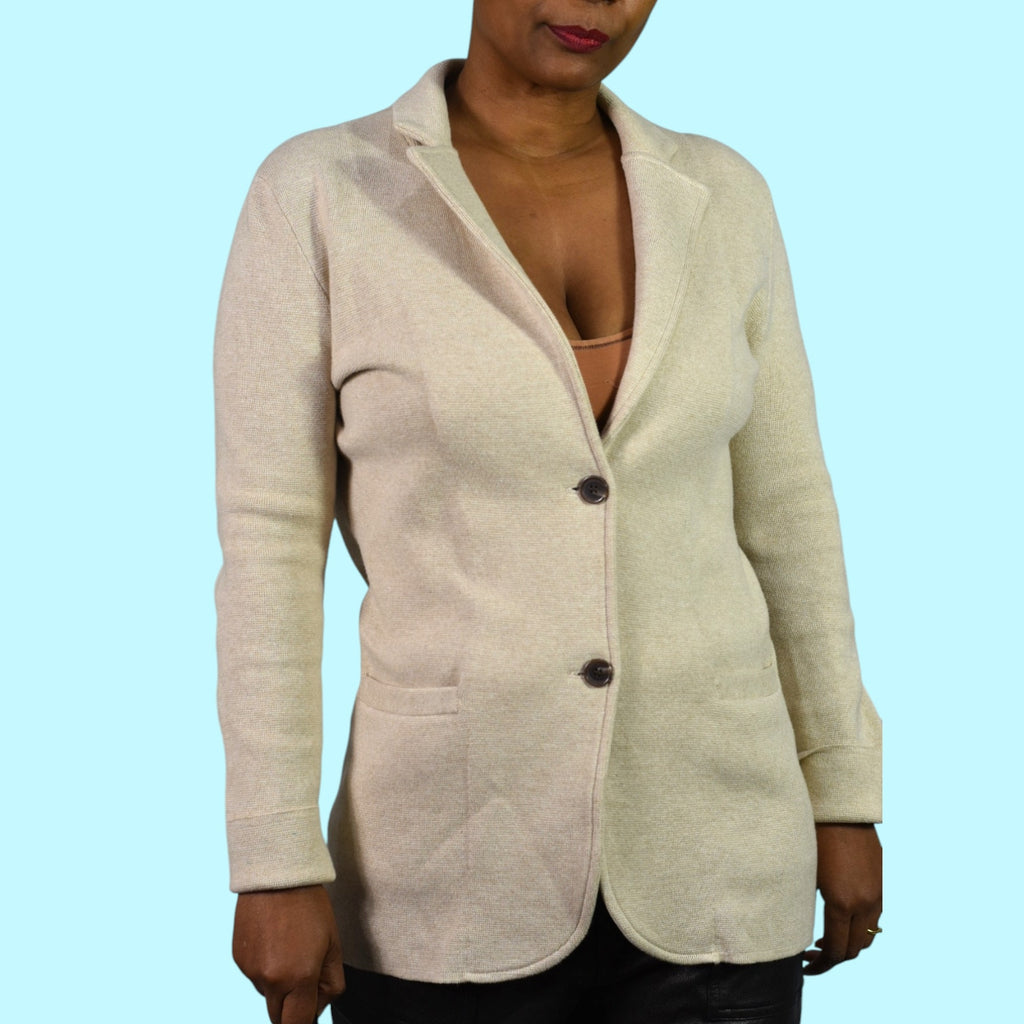 J Crew Factory Sweater Blazer Beige Oatmeal Cardigan Knit Collared Cotton Pockets G9309 Small