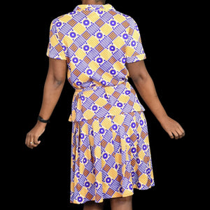 Vintage Miami Dress Skirt Set Purple Abstract Psychedelic Top Geo Block Print 60s 70s Size Medium