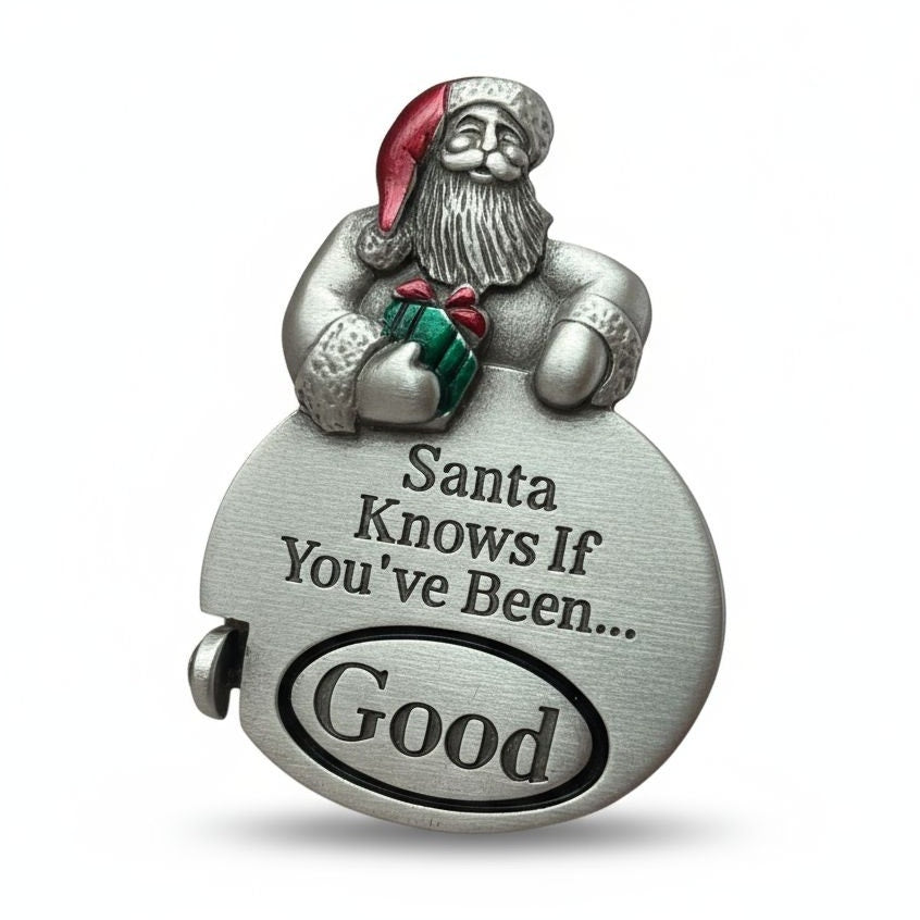 Spooniques Christmas Brooch Pin Santa Good Bad Spinner Enamel Holiday Festive Novelty Quirky