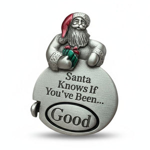 Spooniques Christmas Brooch Pin Santa Good Bad Spinner Enamel Holiday Festive Novelty Quirky