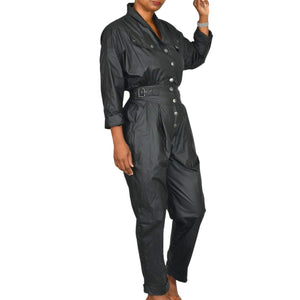 Rebecca Minkoff Lilly Jumpsuit Black Parachute Moto Biker Retro Cotton Ripstop Flightsuit XS