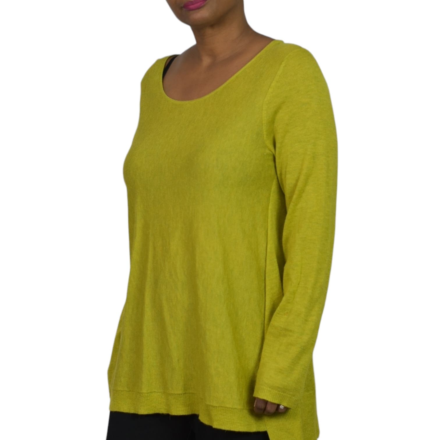 Eileen Fisher Fine Tencel Sweater Green Alpaca Knit Round Neck Tunic Long Sleeve Top Size Small