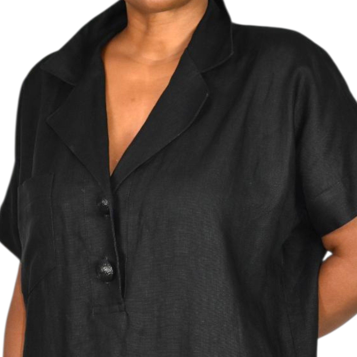 Vintage Andrea Jovine Linen Dress Black Print Abstract Embroidery Cocoon 10 Medium