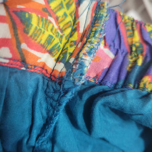 Cynthia Rowley Wrap Skirt Colorful Blue Tropical Foliage Leaf Print Tiered Sarong Large