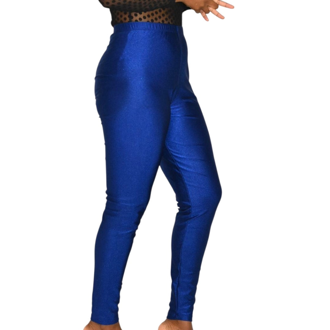 Vintage Hanes Shiny Leggings Blue Aerobics Fitness 90s Activewear Yoga Nylon XL