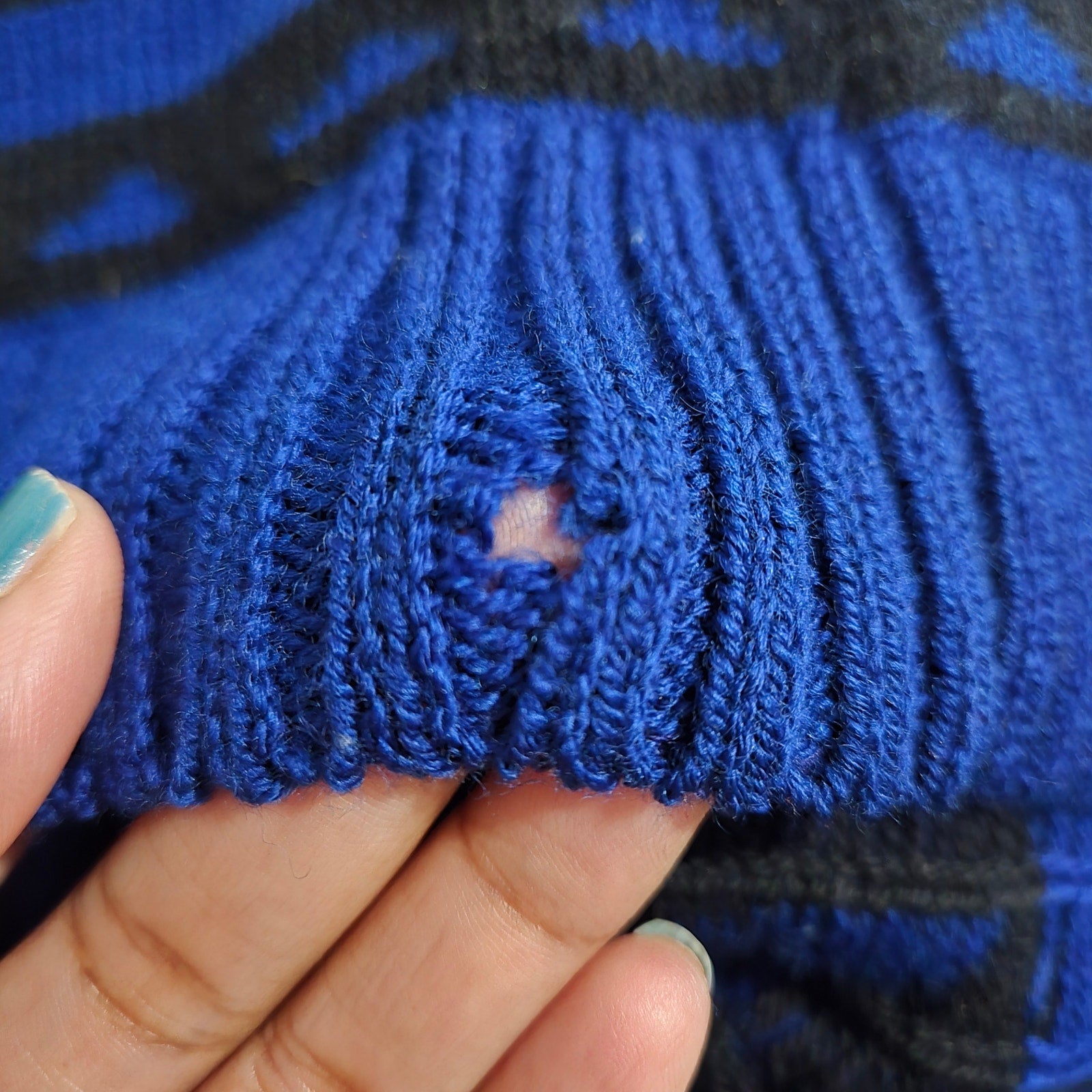 Vintage St John Sportswear Sweater Royal Blue Marie Gray Patterned Turtleneck Medium