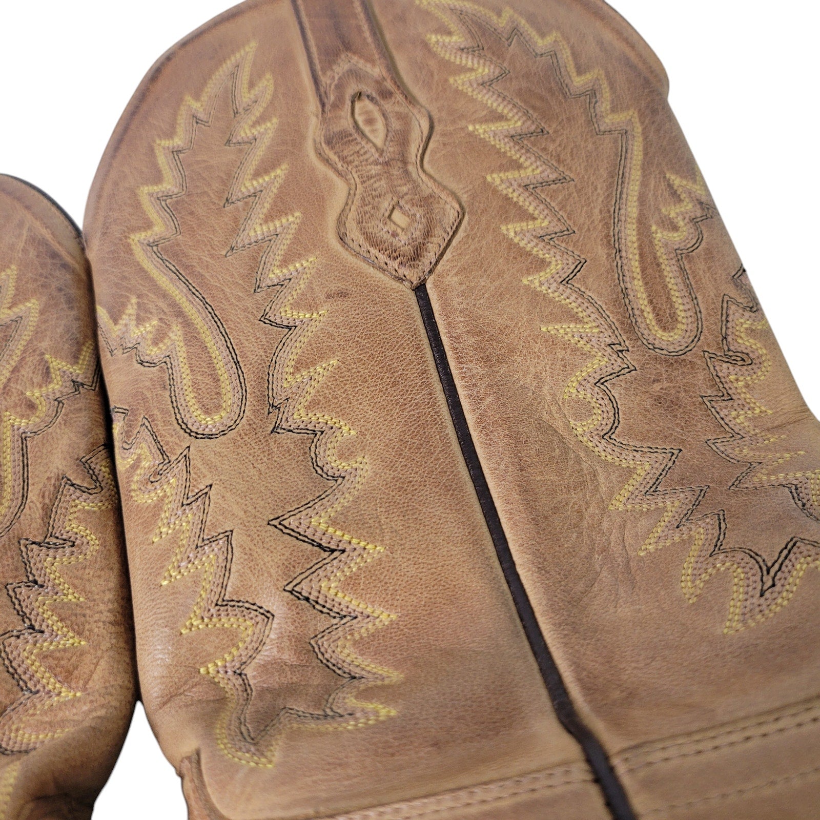 Old West Jama Cowboy Boots Tan Brown Snip Toe Western Fashion Leather 7.5