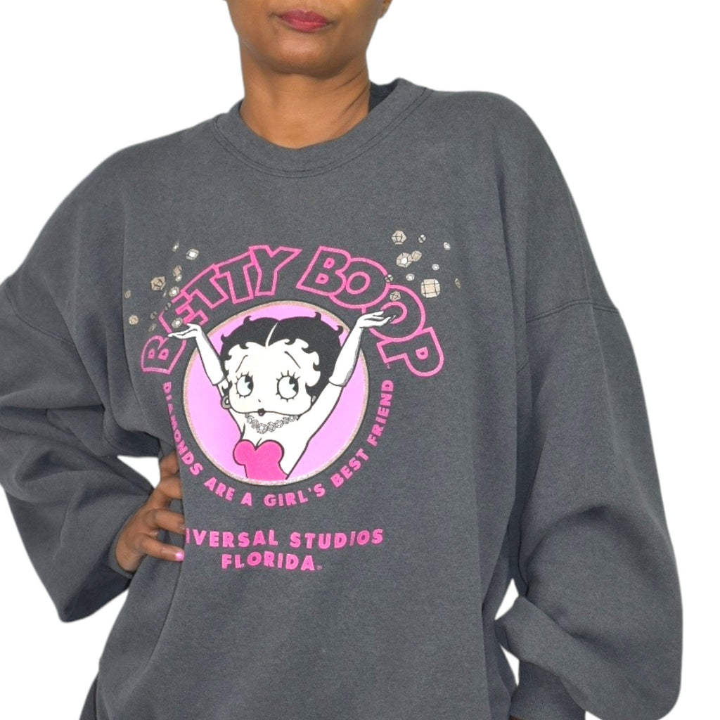 Vintage Betty Boop Sweatshirt Grey Universal Studios Diamonds Graphic 90s Y2K Plus Size 2X