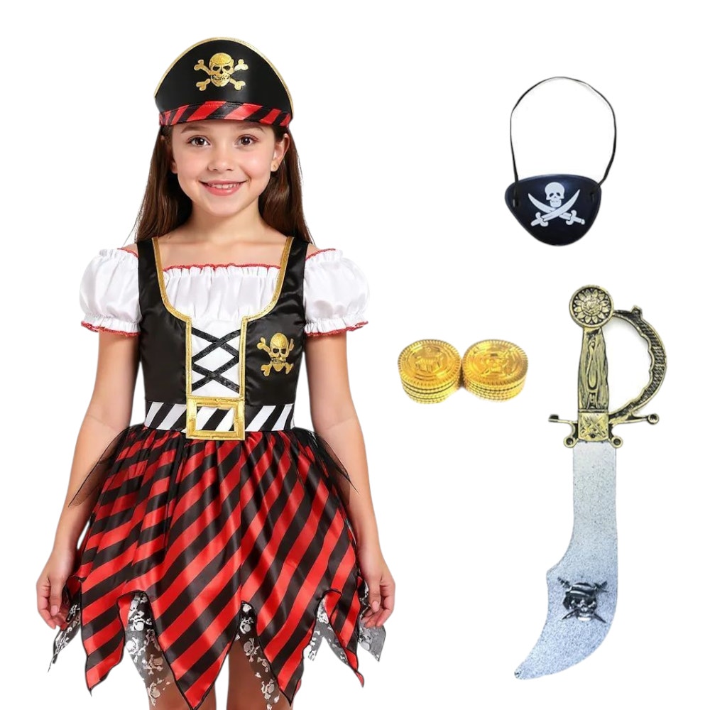 Simplecc Girl Pirate Costume Black Red Halloween Goth Pixie Party Dress Up Girls 9 11