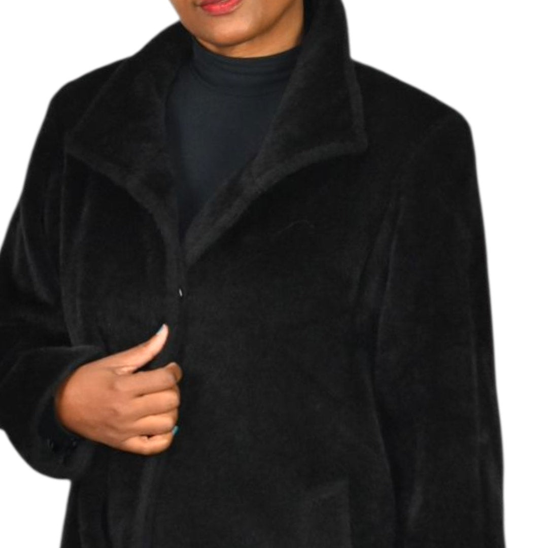 Cinzia Rocca Llama Faux Fur Coat Black Long Maxi Coat Side Slits Luxury Piacenza Wool Blend 2