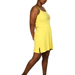 Warner Bros Y2K Tweety Dress Yellow Cotton Jersey Knit Side Slits Retro Mini Tank Graphic 2000s XS