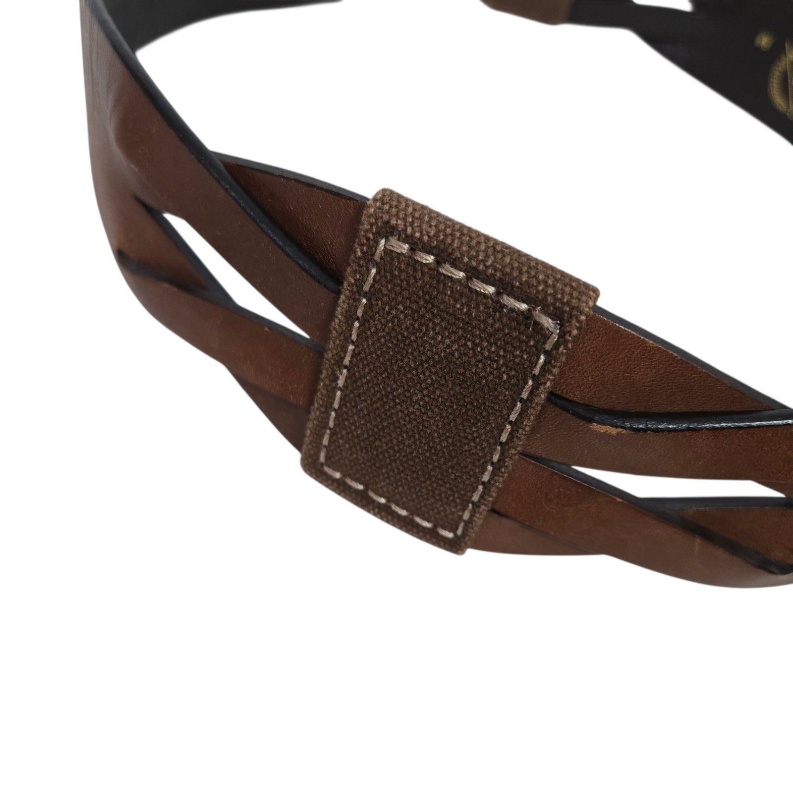 Gap Leather Belt Vintage Brown Canvas Wide Sturdy Rugged Textured Cutouts Medium