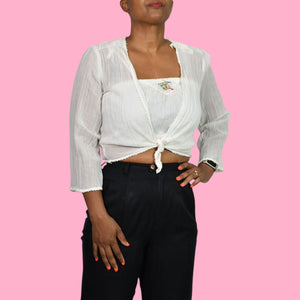 Vintage Spare Parts Crop Top Set White Gauze Cotton Halter Tube Halter Bolero Small