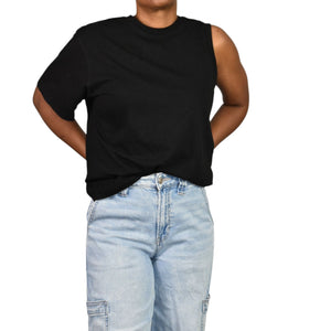Agolde Della Asymmetric T Shirt Black Cotton One Shoulder Tee Crew Short Sleeve Classic Top Relaxed XS
