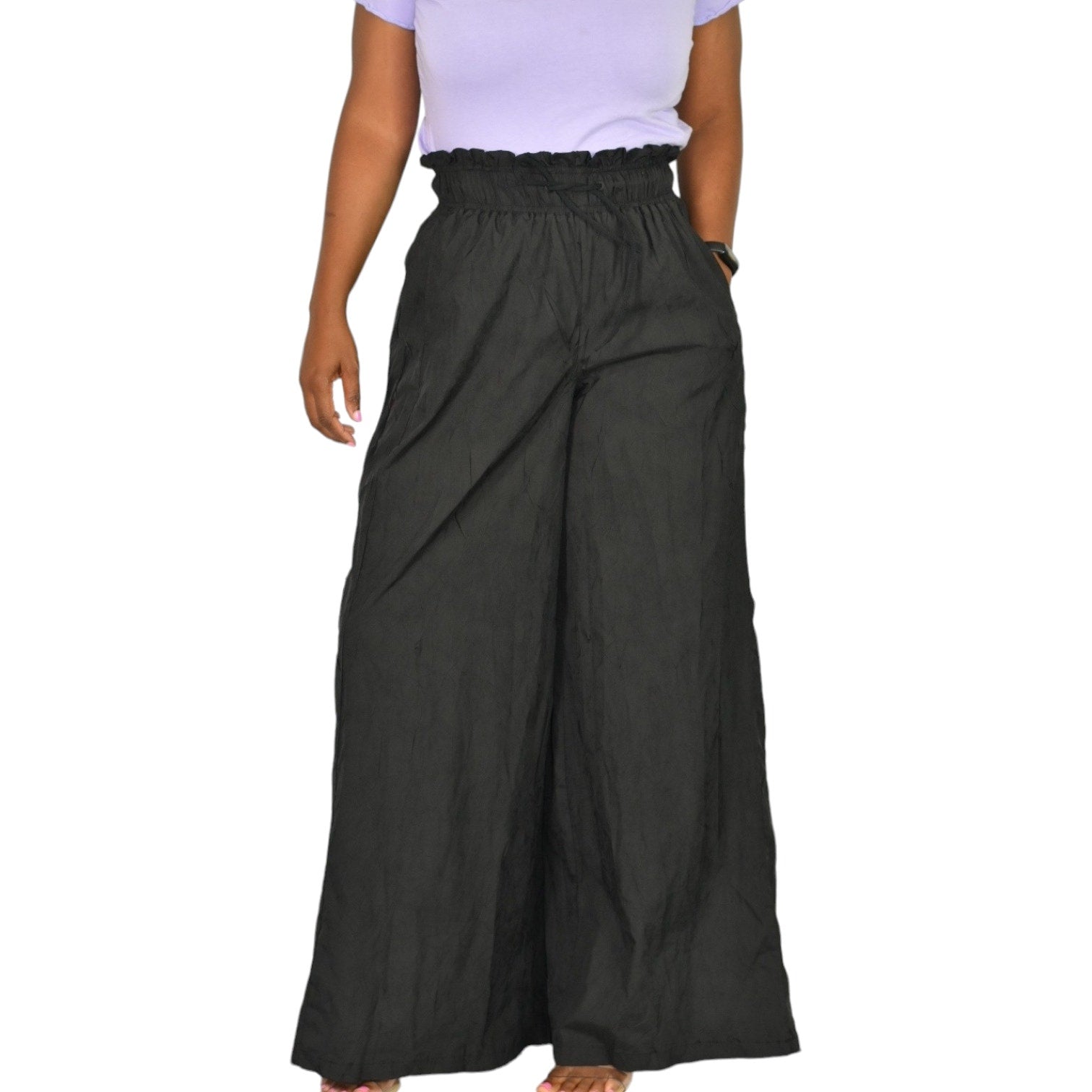 Basin Range Pants Black Parachute Wide Leg Pull On Palazzo High Waist Drawstring Size XS