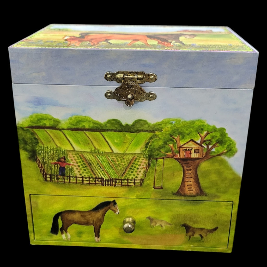 Vintage Enchantmints Music Box Horse Ranch Trinkets Jewelry Treasure Kentucky Farm Country