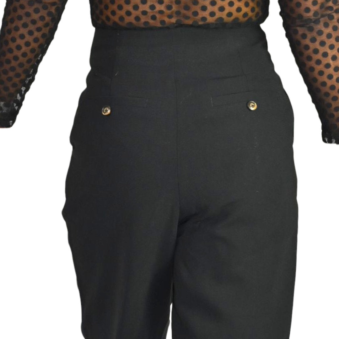 Tout a Coup Pleat Crop Trouser Pants Black High Waist Crepe Dress Evening Business Casual Tapered XS