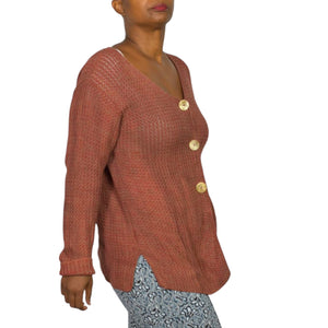 Vintage Peruvian Connection Sweater Russet Brown Pima Cotton Woven Cardigan Medium